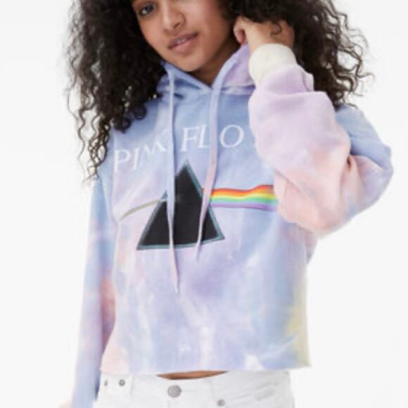 Pink Floyd Tops - Pink Floyd Tie-Dye Cropped Long Sleeve Pullover Hoodie Sweatshirt Medium 1069